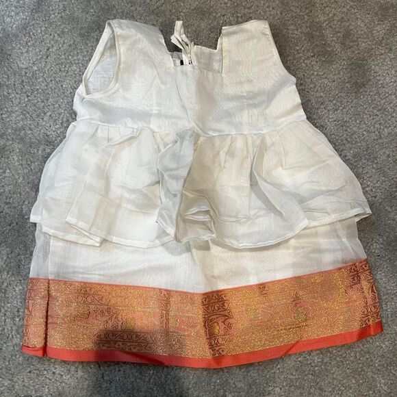Source Unknown Other - Girl White Indian-style baby dress tiered ruffle bodice, traditional gold-border